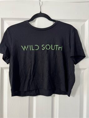 Black Crop Tee with Green Logo